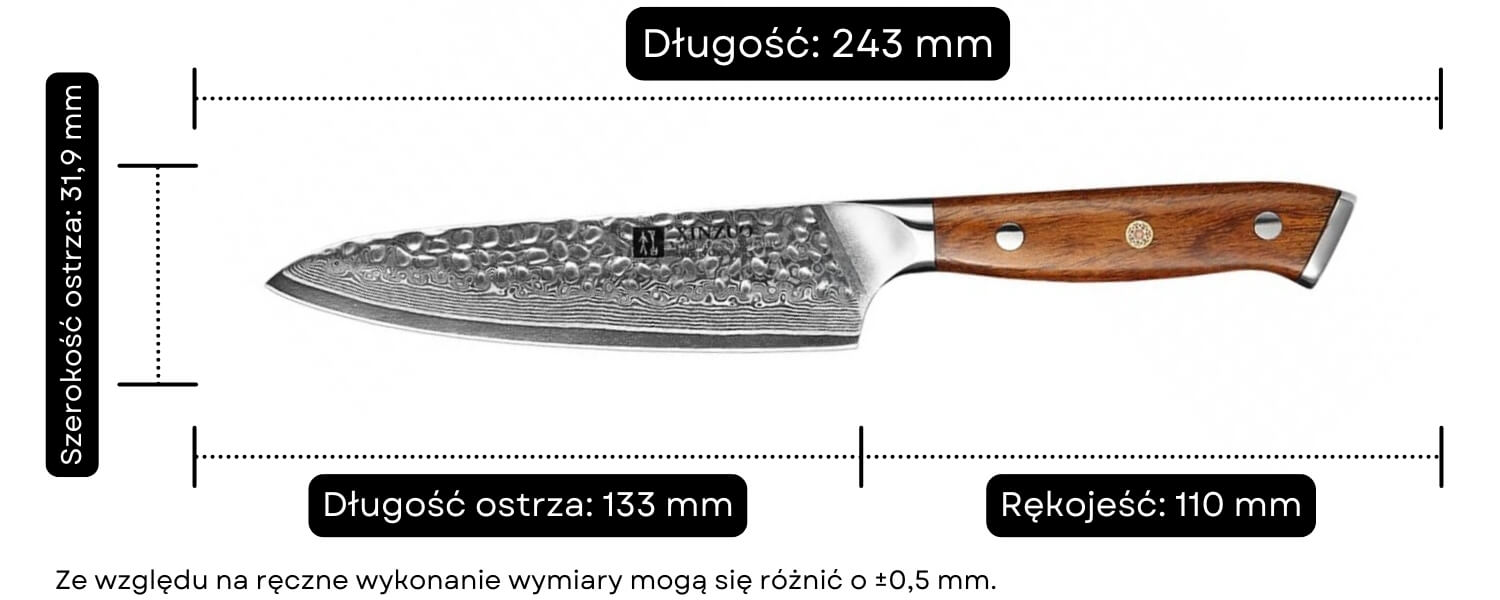 Nóż do warzyw i owoców XinZuo Yu B13D wymiary