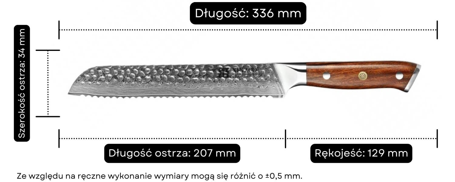 Nóż do chleba XinZuo Yu B13D wymiary