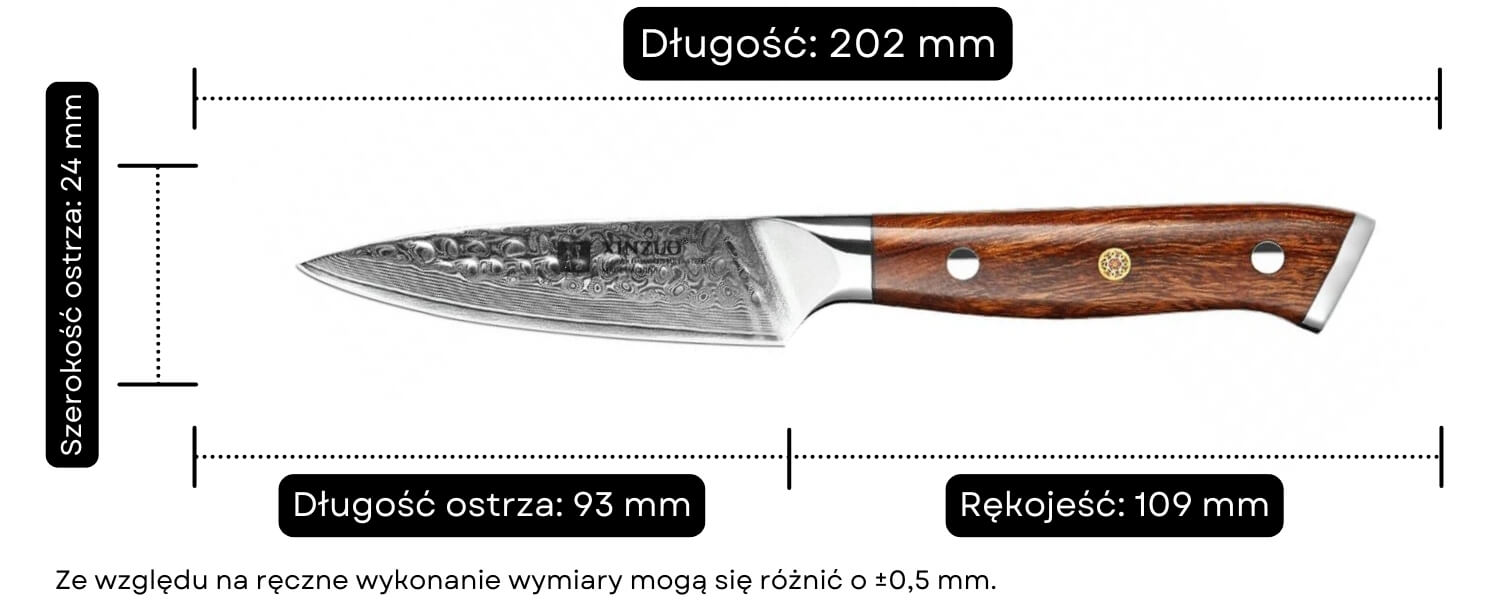 Nóż do obierania XinZuo Yu B13D wymiary