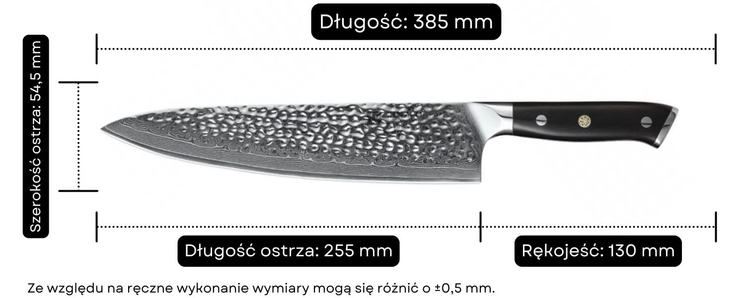 Nóż szefa kuchni XinZuo Yu B13H wymiary
