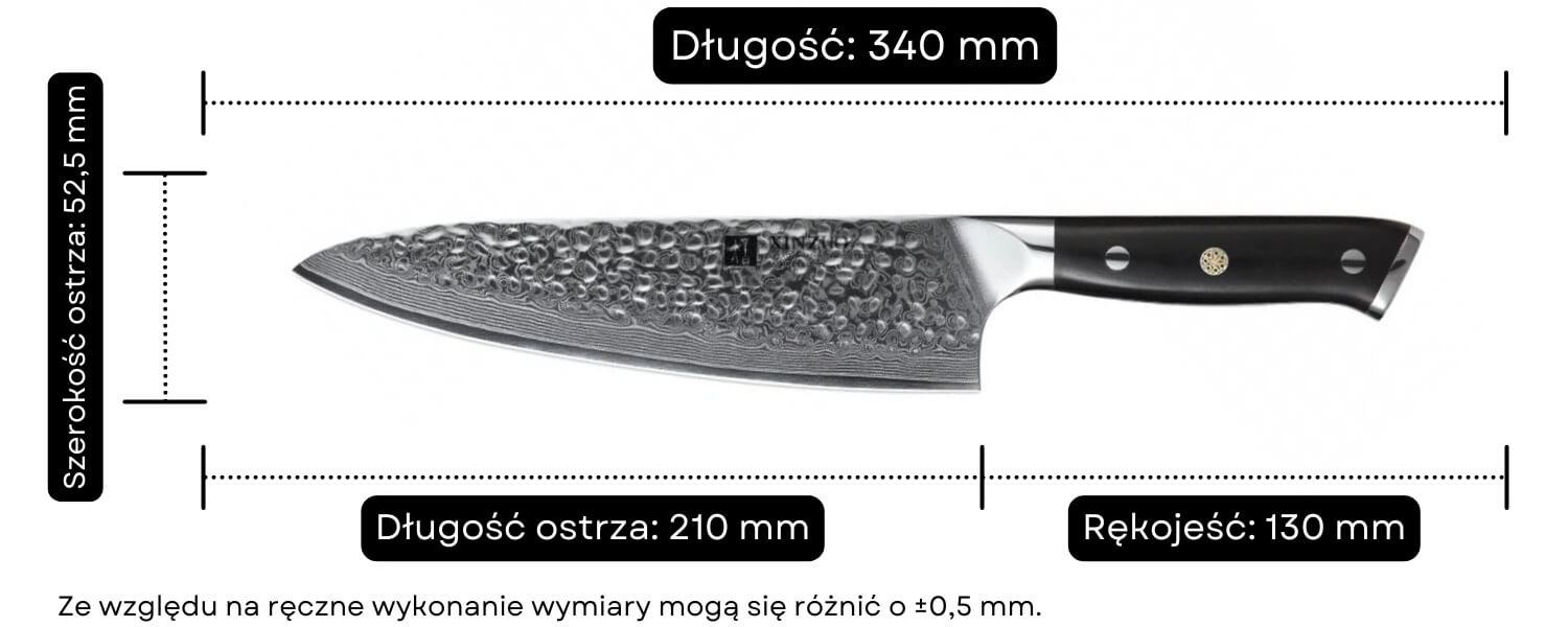 Nóż szefa kuchni XinZuo Yu B13H wymiary