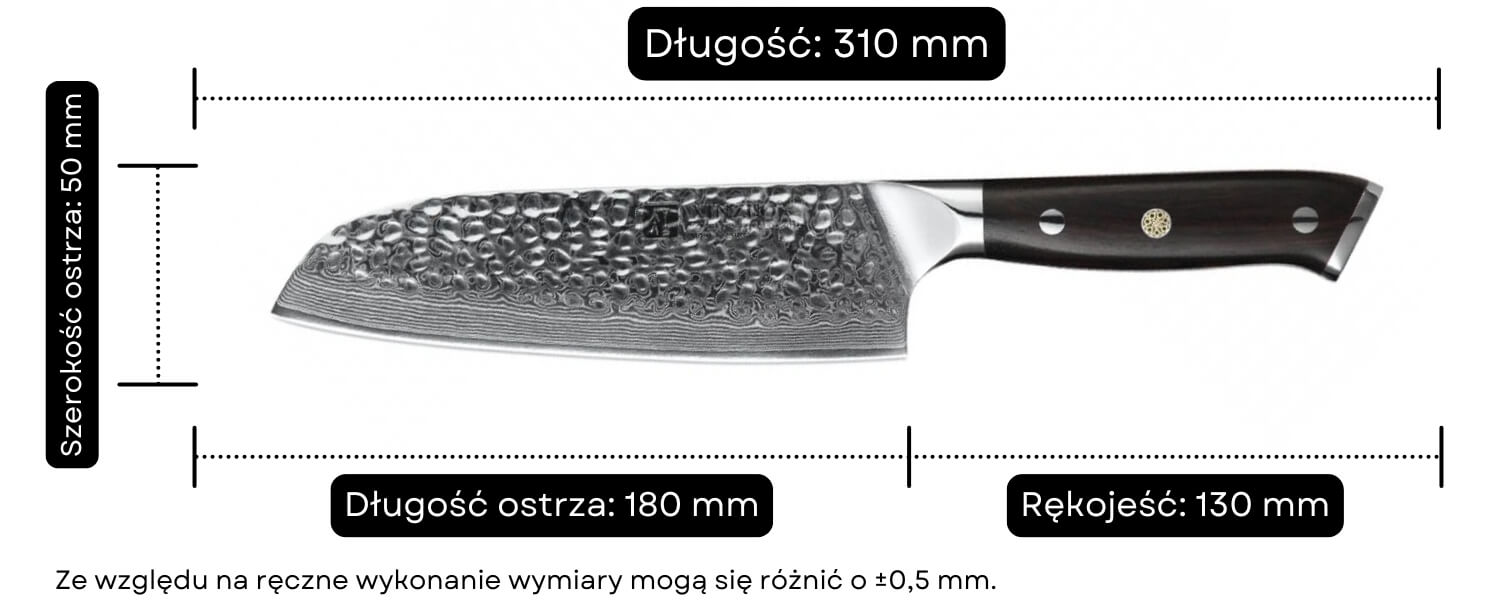 Nóż Santoku XinZuo Yu B13H wymiary