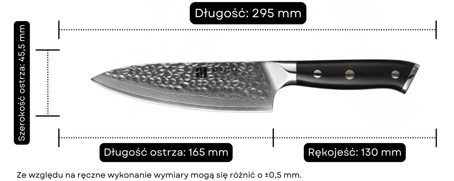 Nóż szefa kuchni XinZuo Yu B13H wymiary