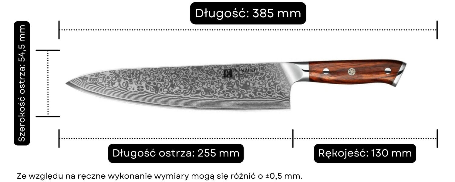 Nóż szefa kuchni XinZuo Yu B13R wymiary