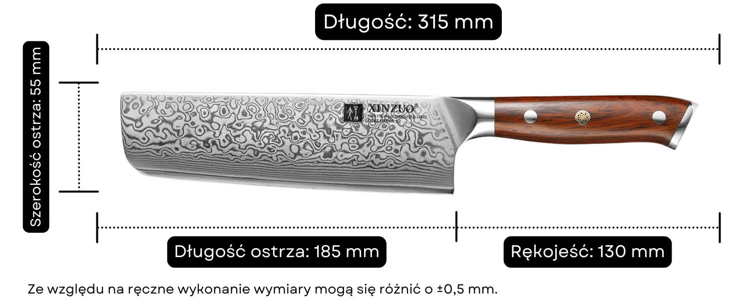 Nóż nakiri XinZuo Yu B13R wymiary