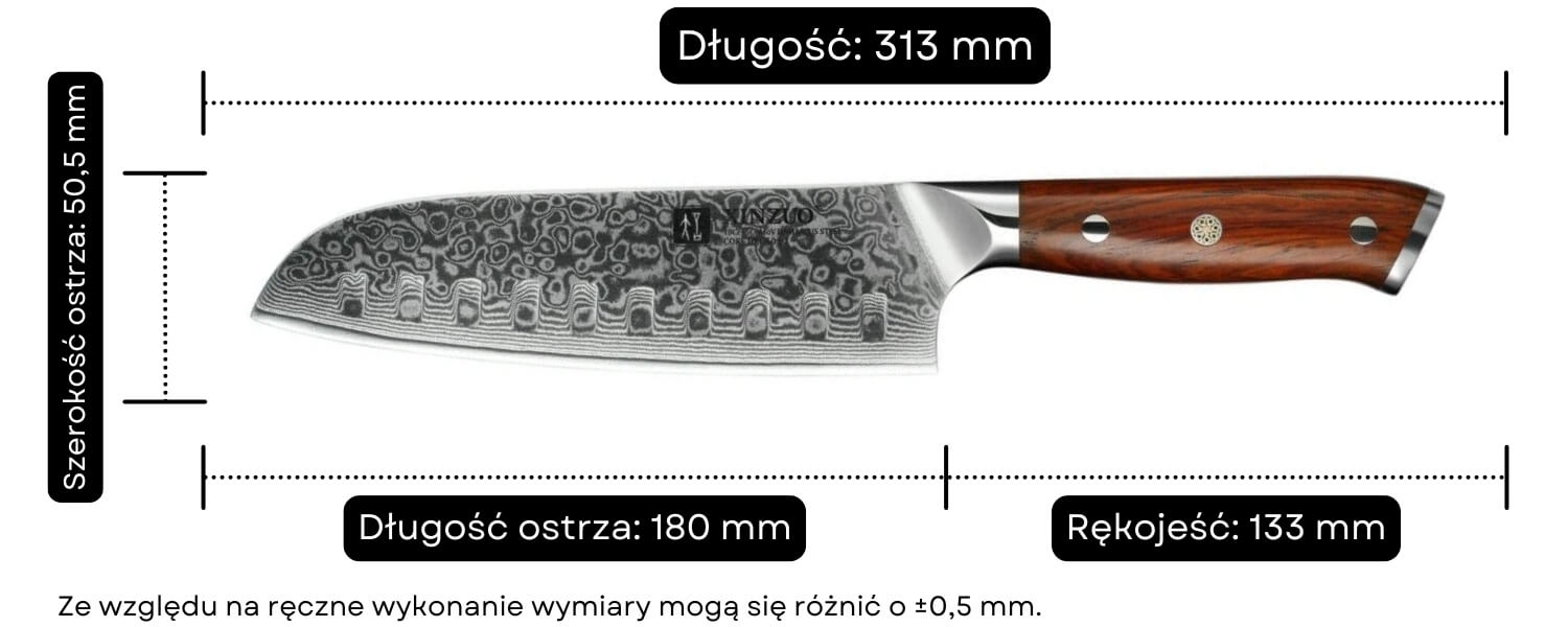 Nóż Santoku XinZuo Yu B13R wymiary
