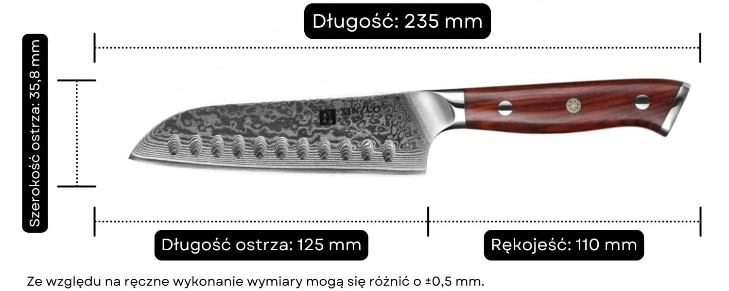 Nóż Santoku XinZuo Yu B13R wymiary