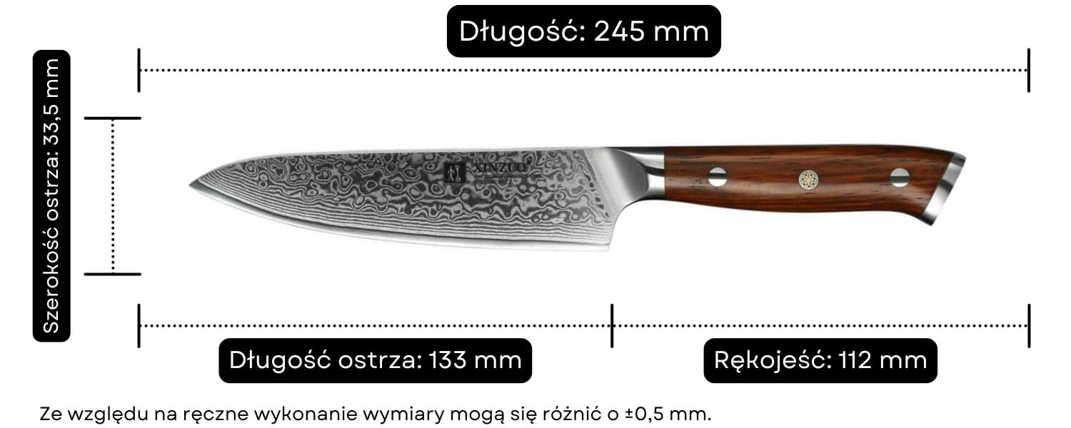 Nóż do warzyw i owoców XinZuo Yu B13R wymiary