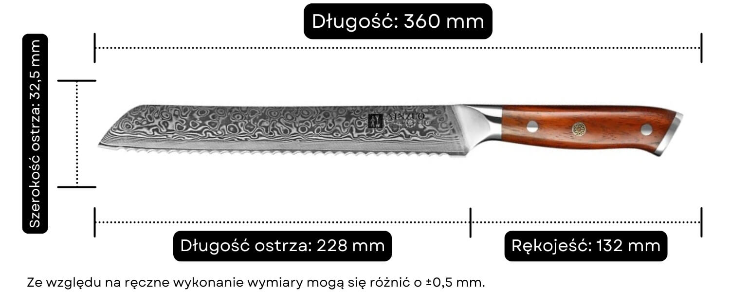 Nóż do chleba XinZuo Yu B13R wymiary