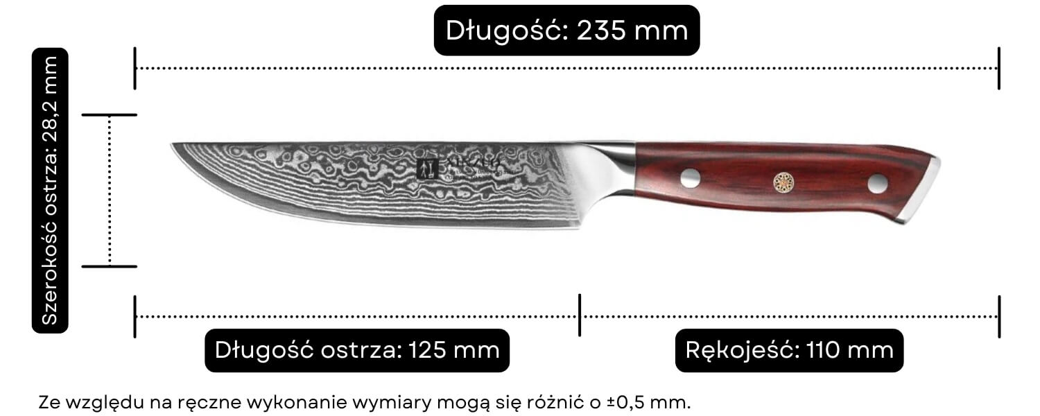 Nóż do steków XinZuo Yu B13R wymiary