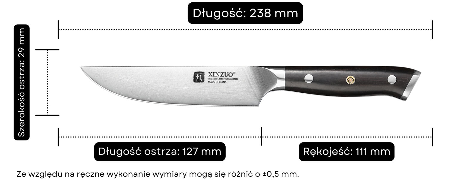 Nóż do steków XinZuo B13S wymiary