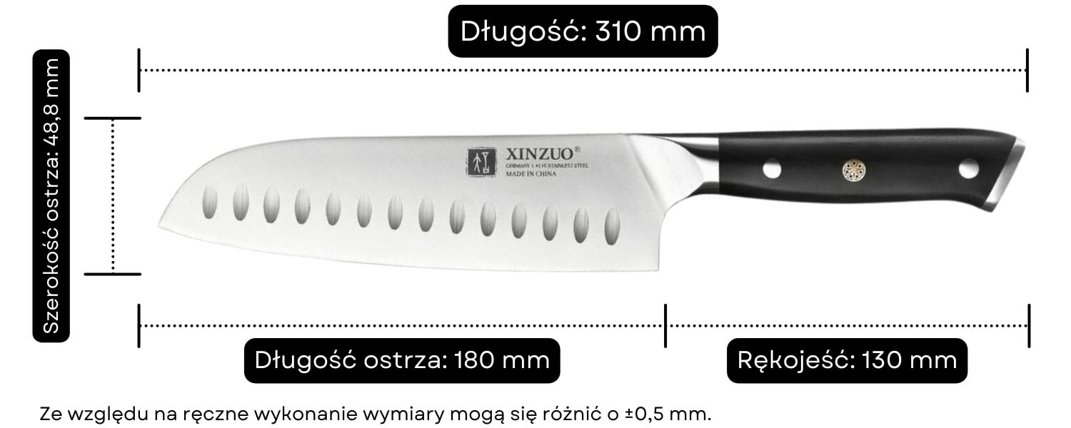 Nóż Santoku XinZuo Yu B13S wymiary