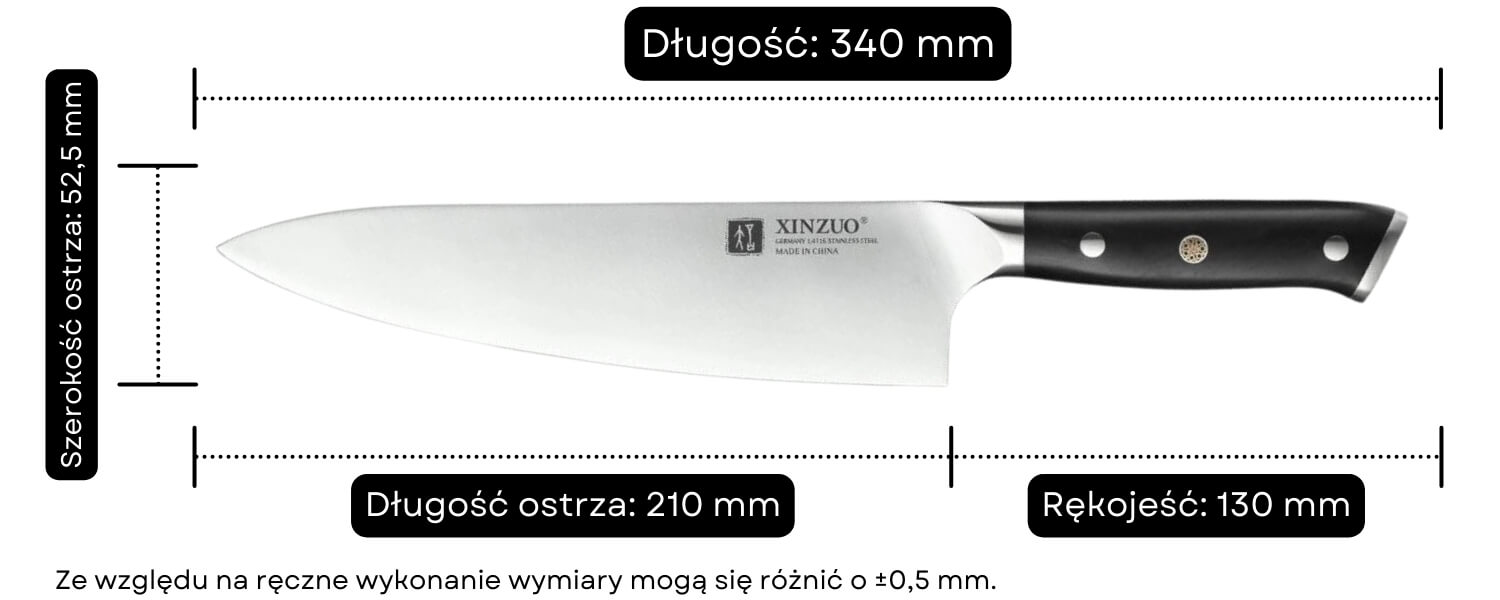 Nóż szefa kuchni XinZuo B13S wymiary