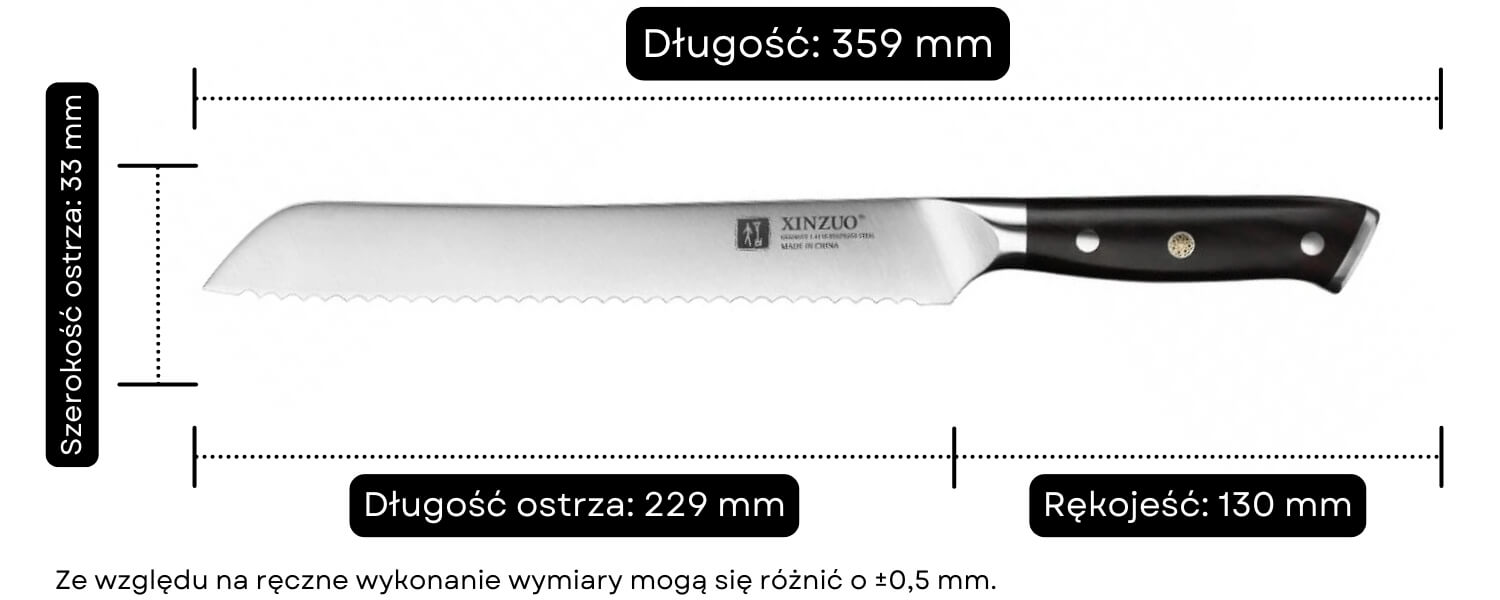 Nóż do chleba XinZuo B13S wymiary