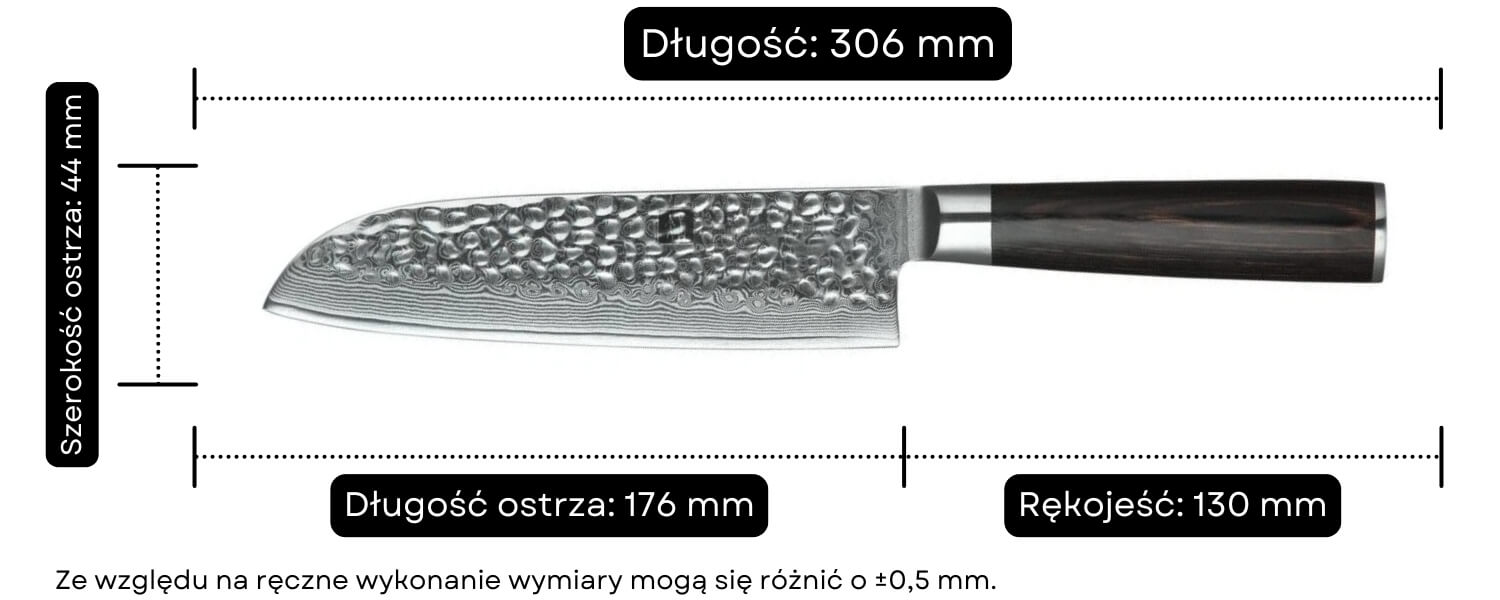 Nóż Santoku XinZuo He B1H wymiary