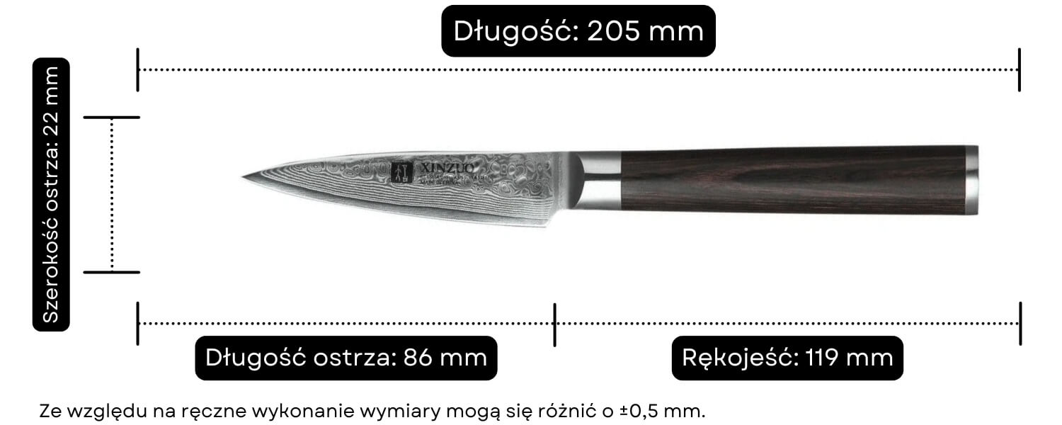 Nóż do obierania XinZuo He B1H wymiary
