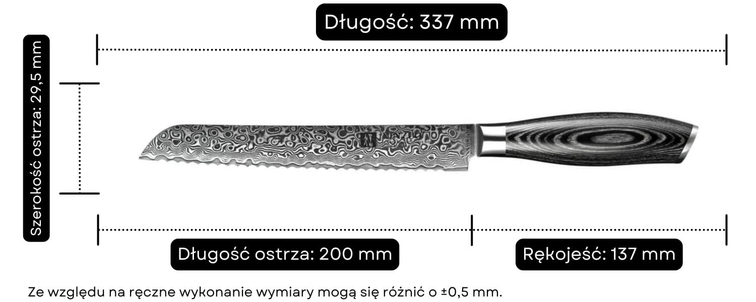 Nóż do chleba XinZuo Ya B20 wymiary