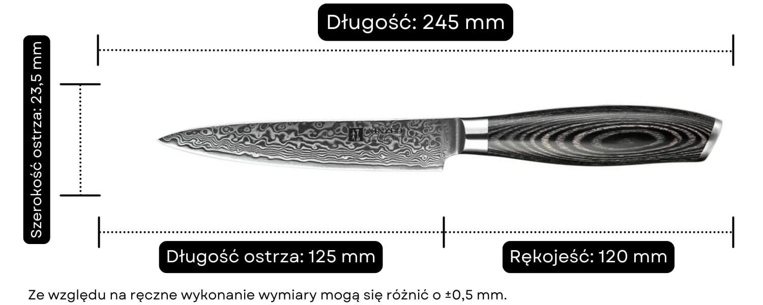 Nóż do warzyw i owoców XinZuo Ya B20 wymiary