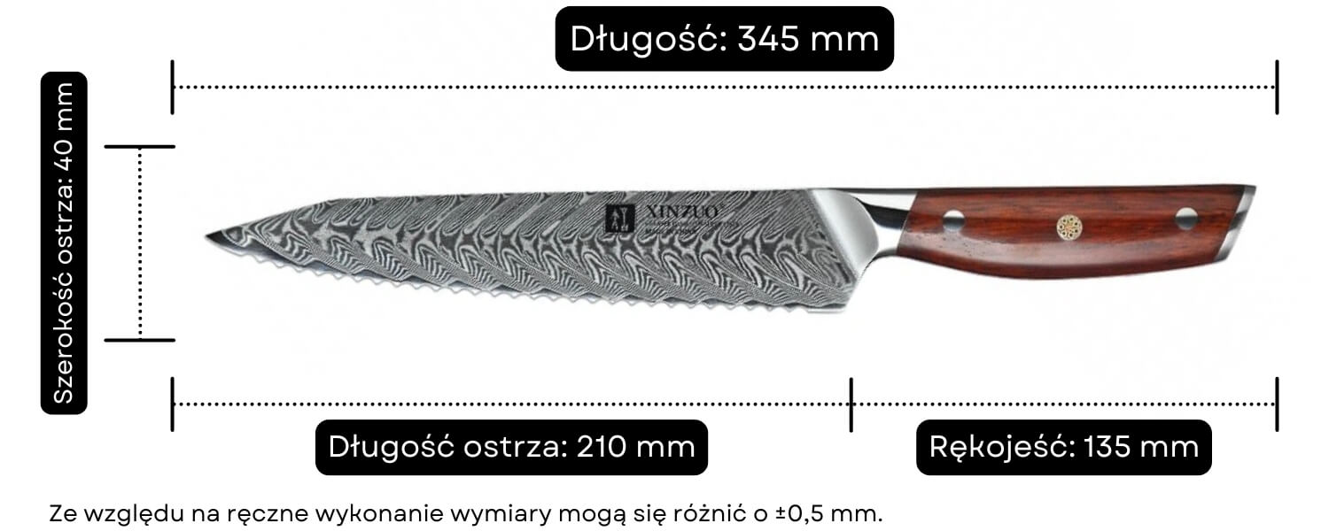 Nóż do chleba XinZuo Yi B27 wymiary