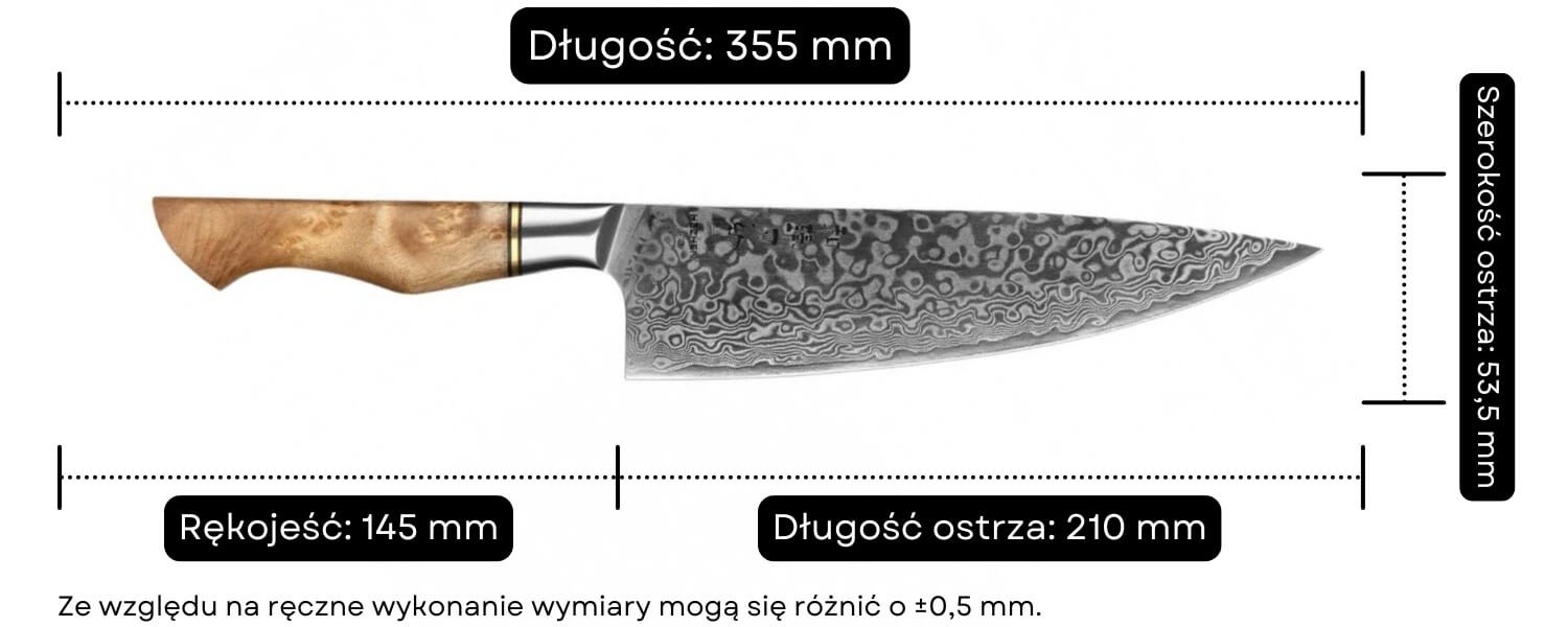 Nóż szefa kuchni HEZHEN Master B30 wymiary
