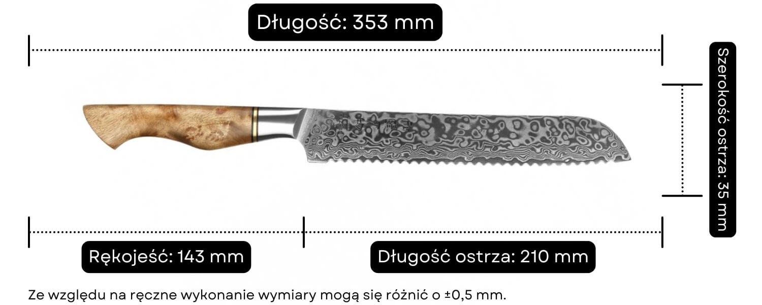 Nóż do chleba HEZHEN Master B30 wymiary