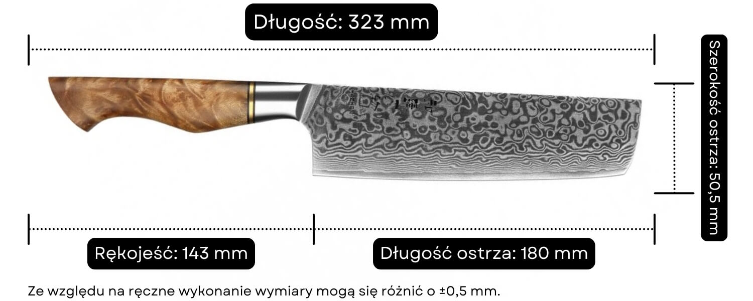 Nóż Nakiri HEZHEN Master B30 wymiary