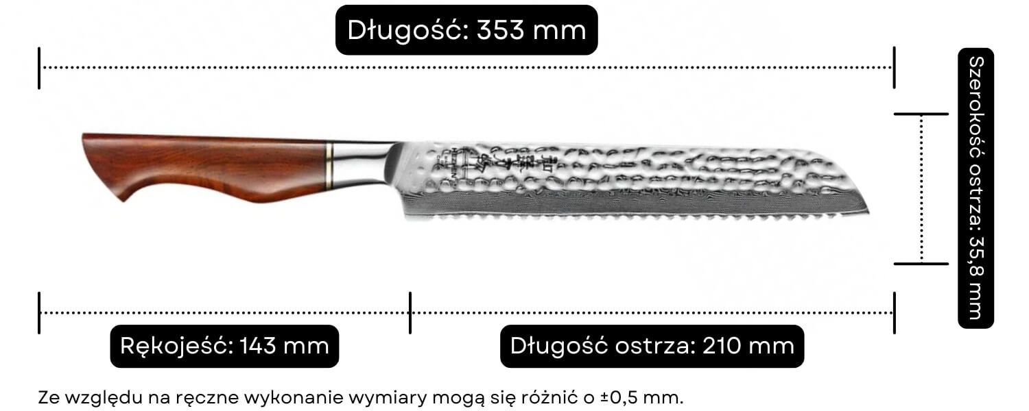Nóż do chleba HEZHEN Master B30R wymiary