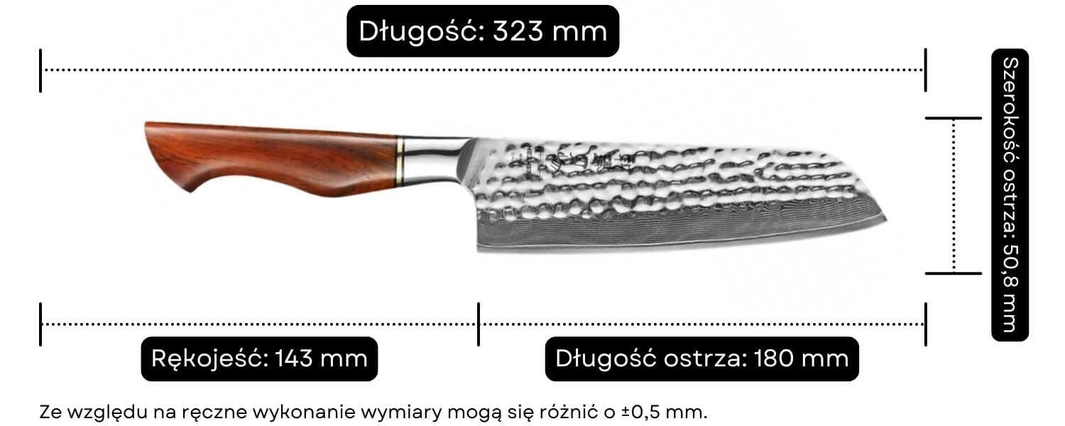Nóż Santoku HEZHEN Master B30R wymiary