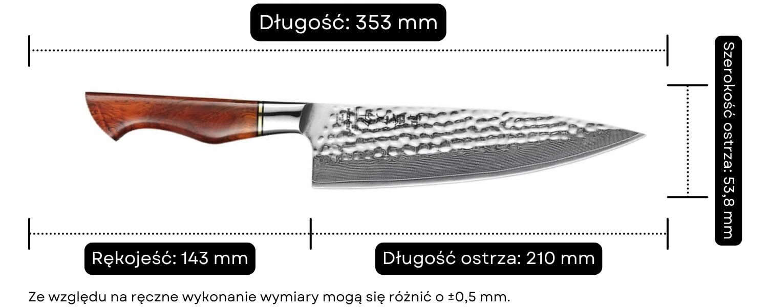 Nóż szefa kuchni HEZHEN Master B30R wymiary