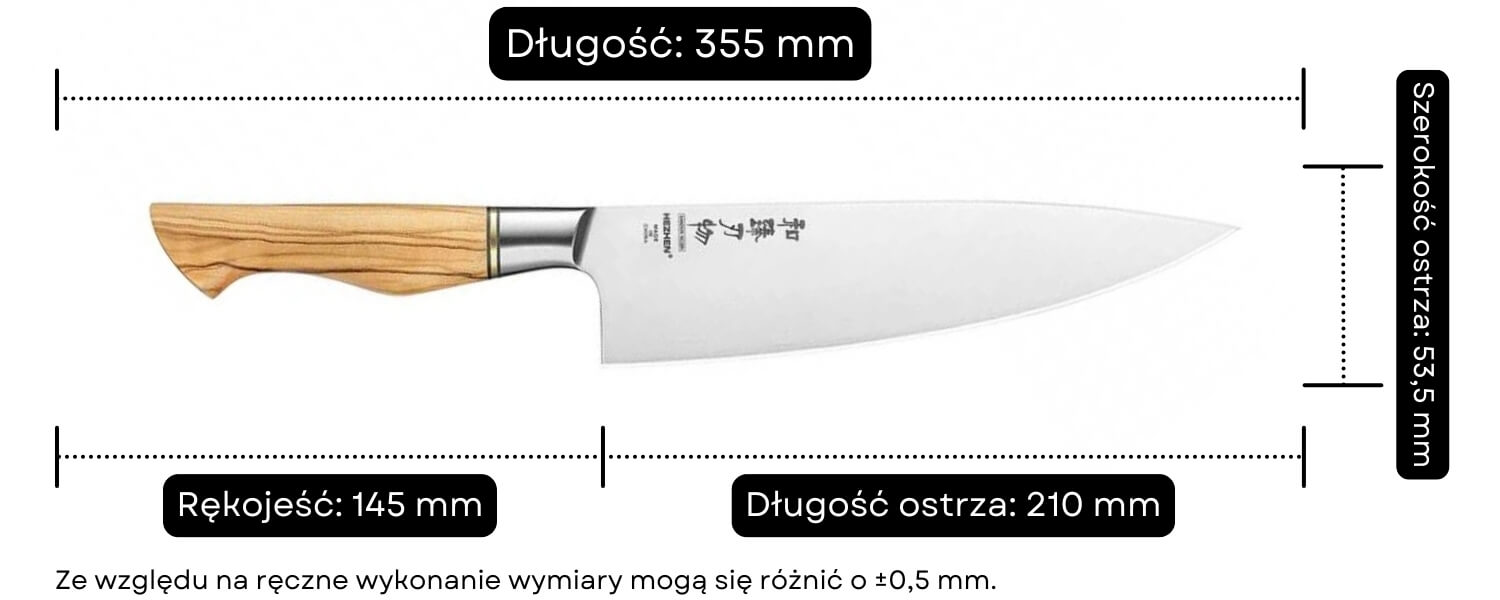 Nóż szefa kuchni HEZHEN Master B30S wymiary