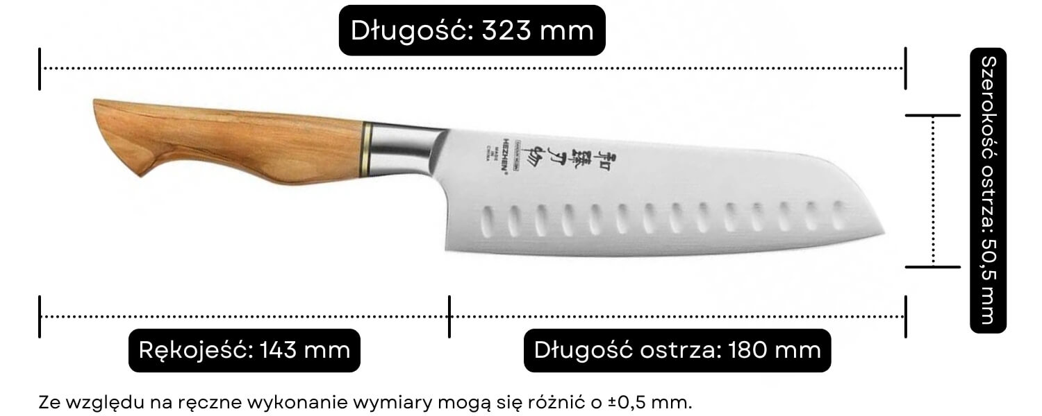 Nóż Santoku HEZHEN Master B30S wymiary