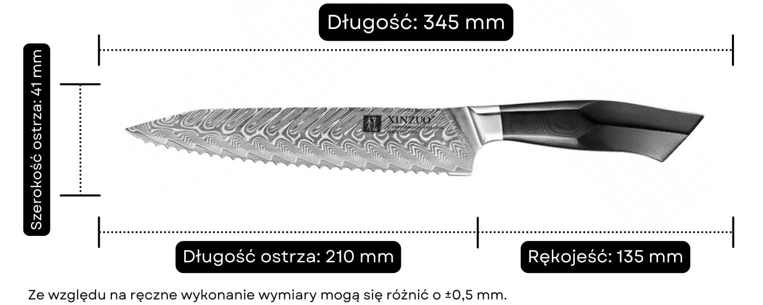 Nóż do chleba XinZuo Feng B32 wymiary