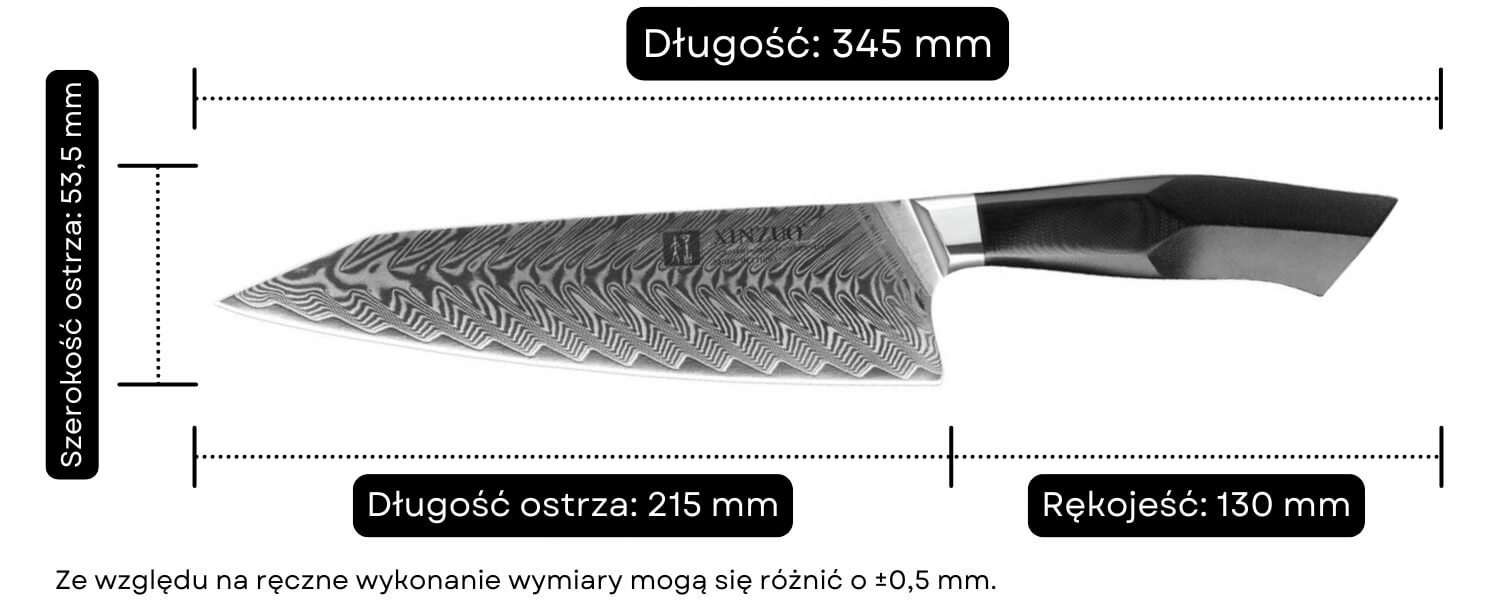 Nóż szefa kuchni XinZuo Feng B32 wymiary