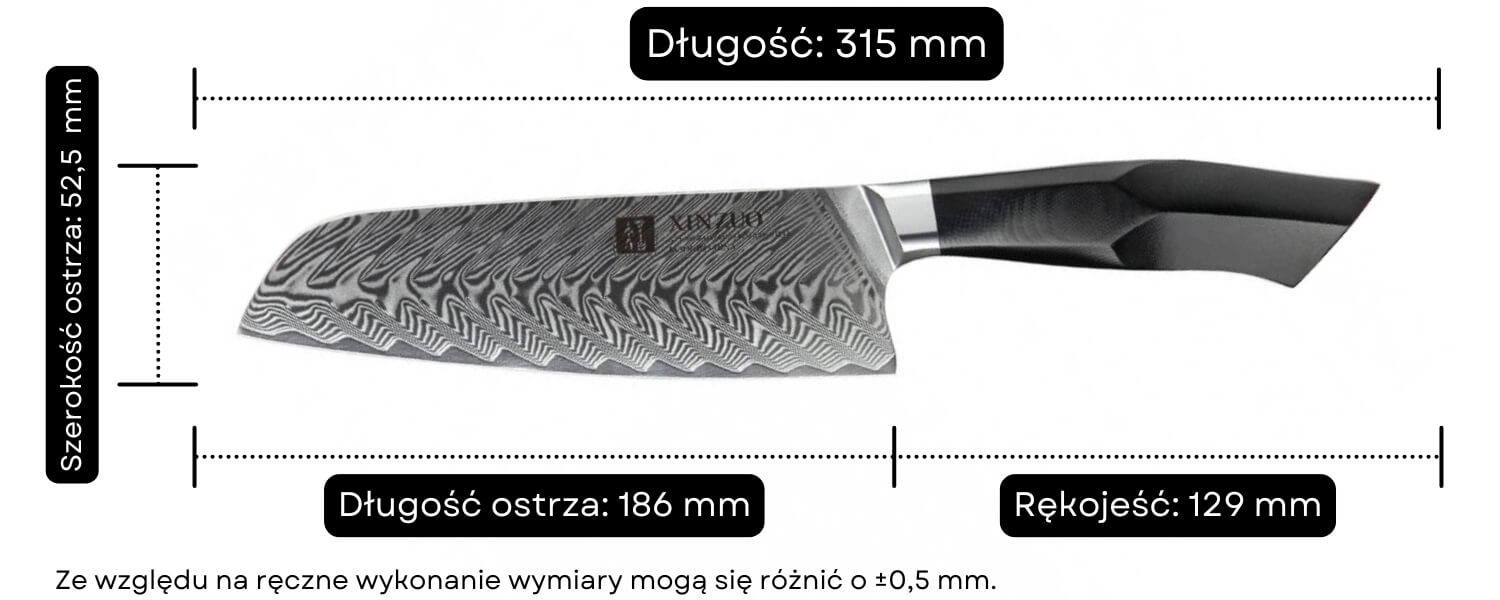 Nóż Santoku XinZuo Feng B32 wymiary