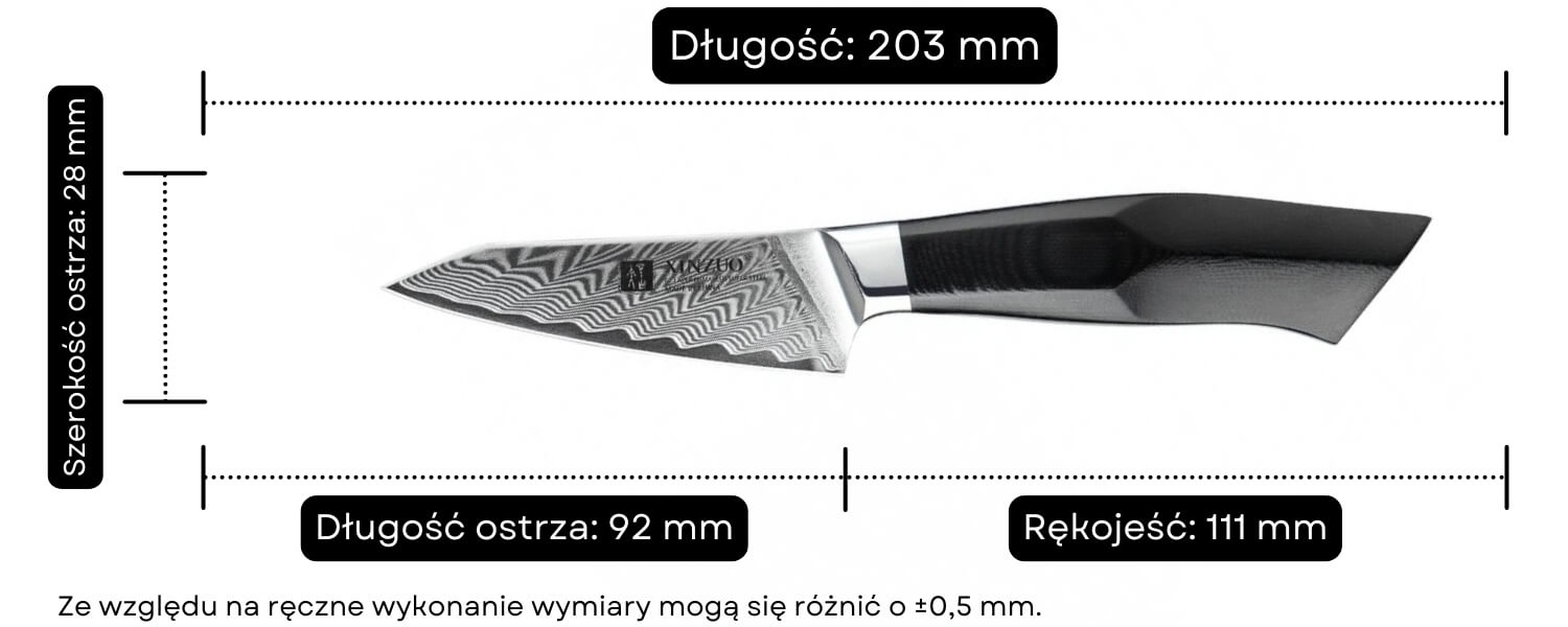 Nóż do obierania XinZuo Feng B32 wymiary