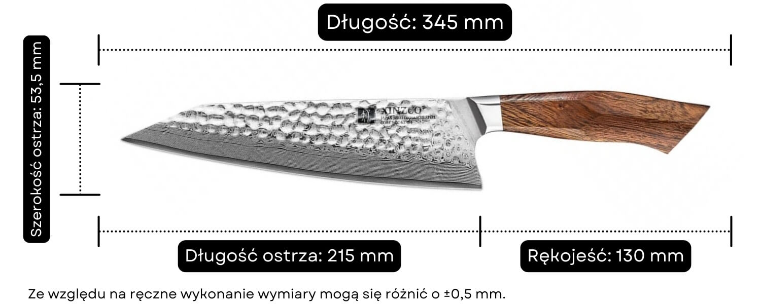 Nóż szefa kuchni XinZuo B32D wymiary