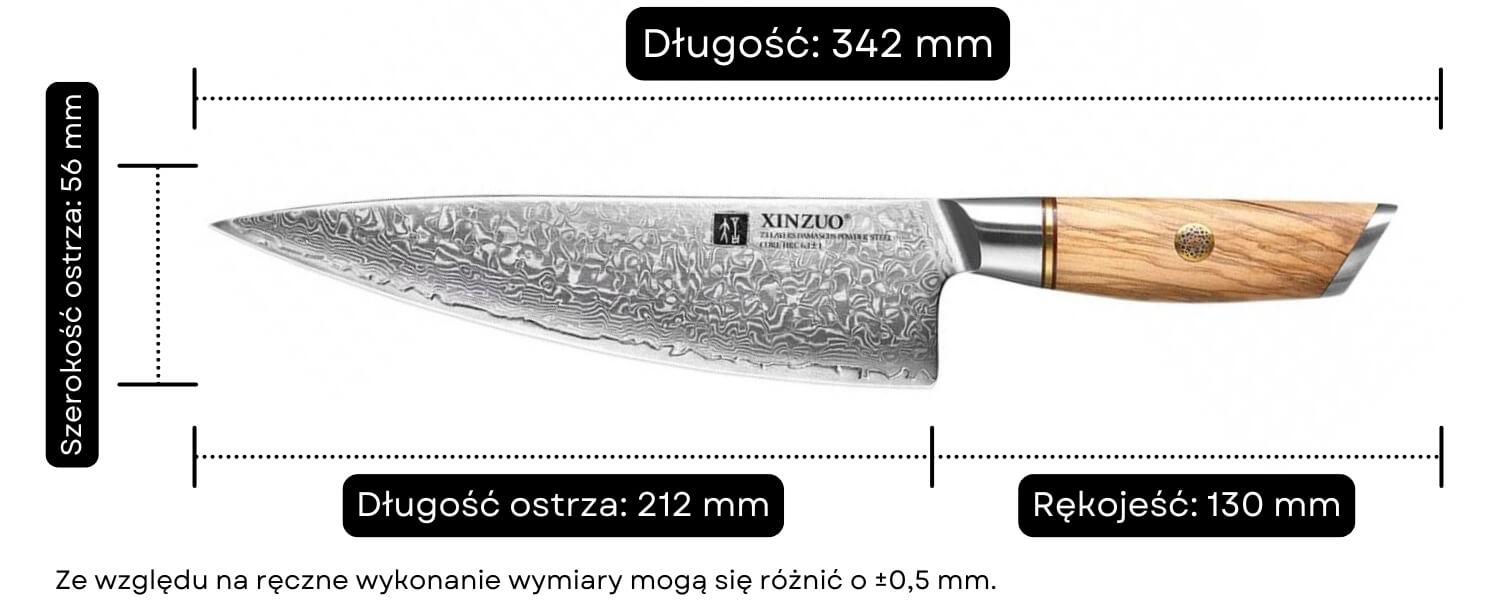 Nóż szefa kuchni XinZuo Lan B37 wymiary