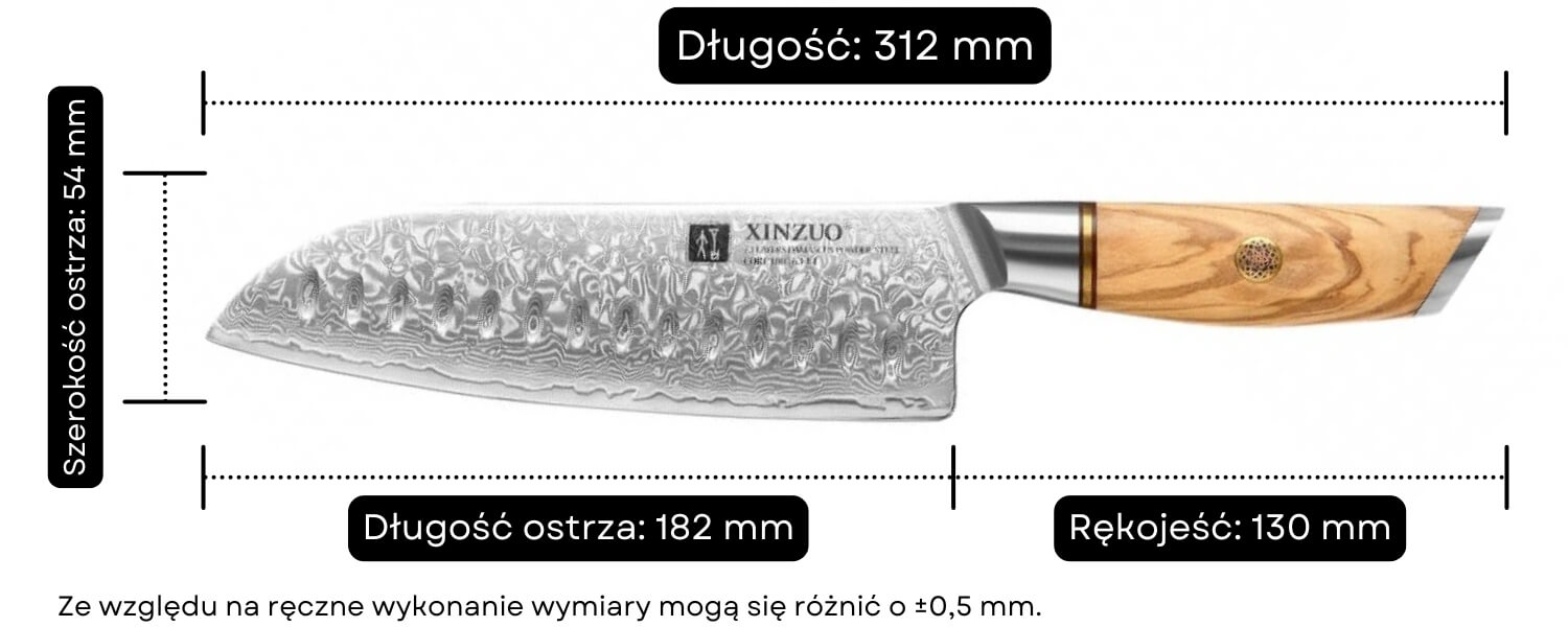Nóż Santoku XinZuo Lan B37 wymiary