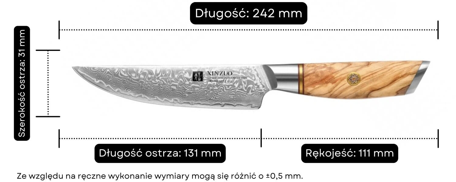 Nóż do steków XinZuo Lan B37 wymiary