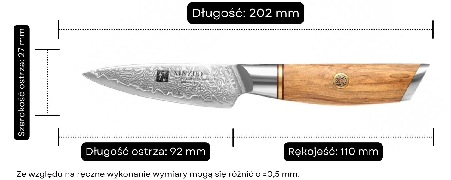 Nóż do obierania XinZuo Lan B37 wymiary