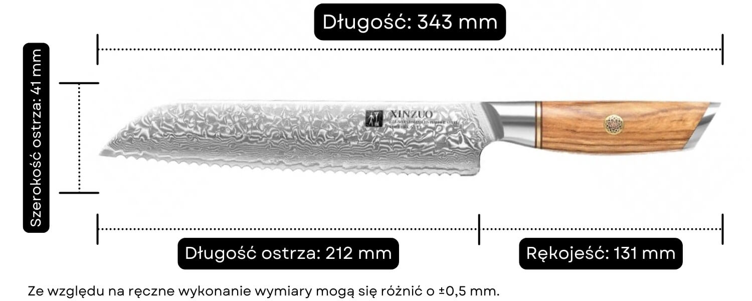 Nóż do chleba XinZuo Lan B37 wymiary
