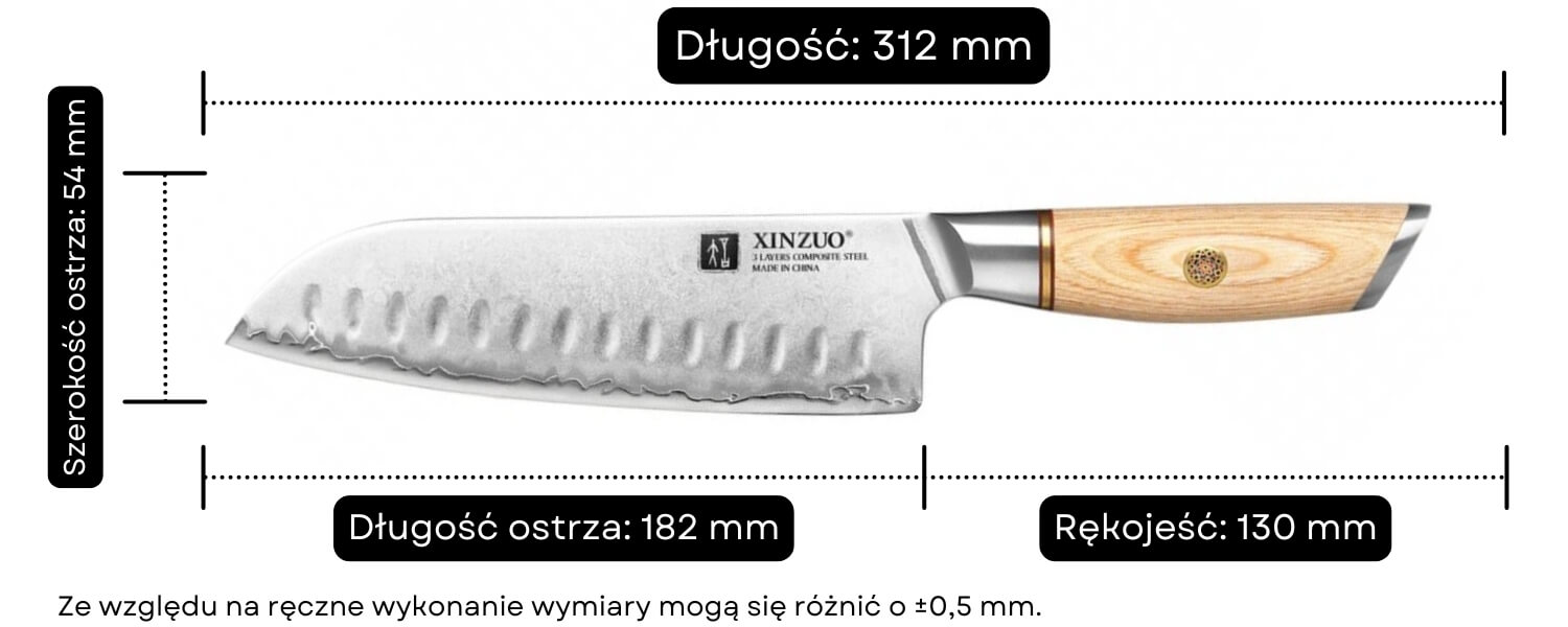 Nóż Santoku XinZuo Lan B37S wymiary