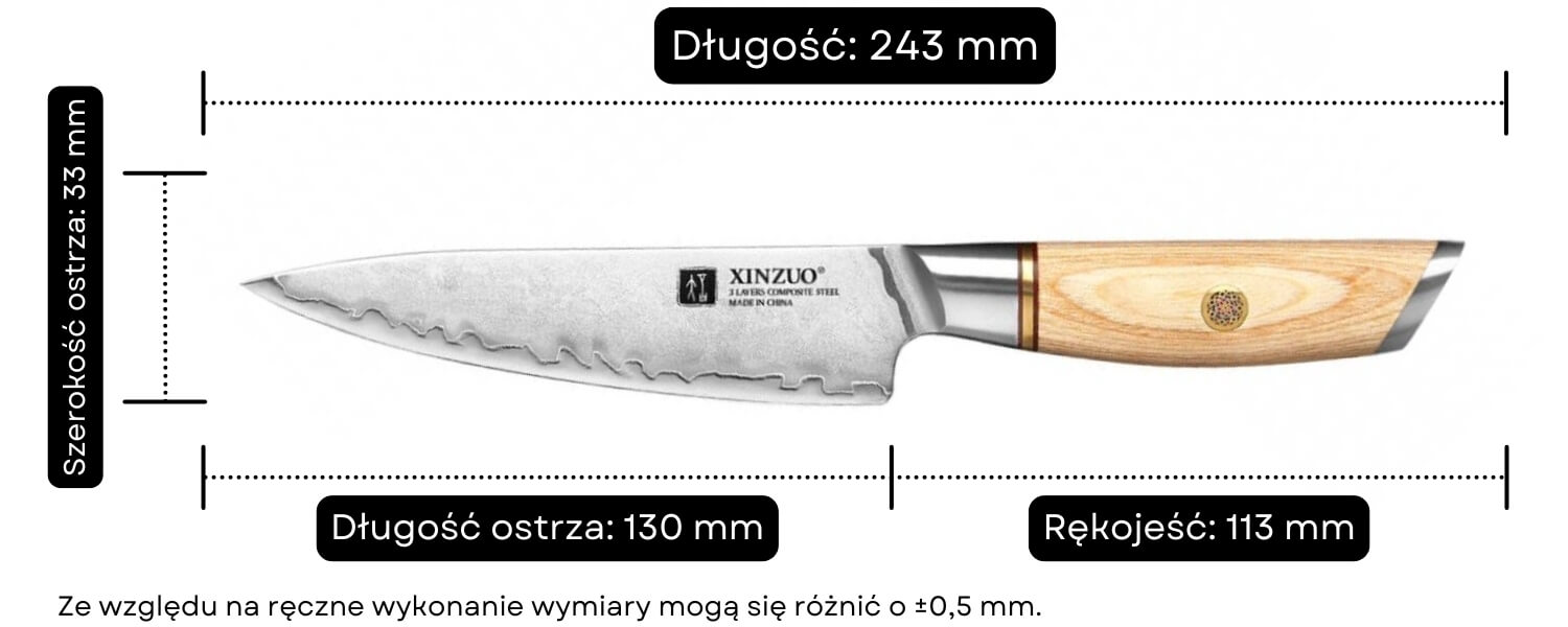 Nóż do warzyw i owoców XinZuo Lan B37S wymiary