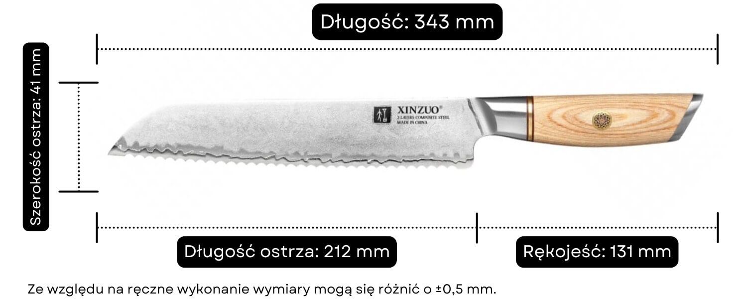 Nóż do chleba XinZuo Lan B37S wymiary