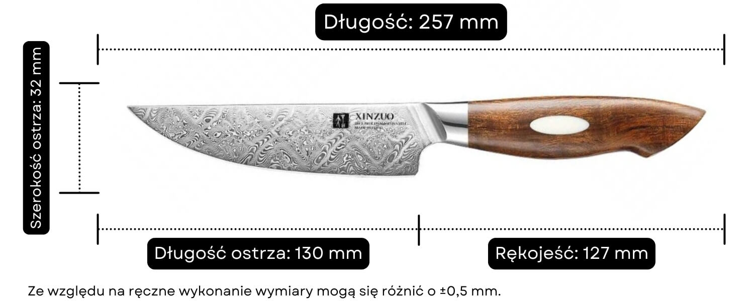 Nóż do steków XinZuo Jiang B46D wymiary