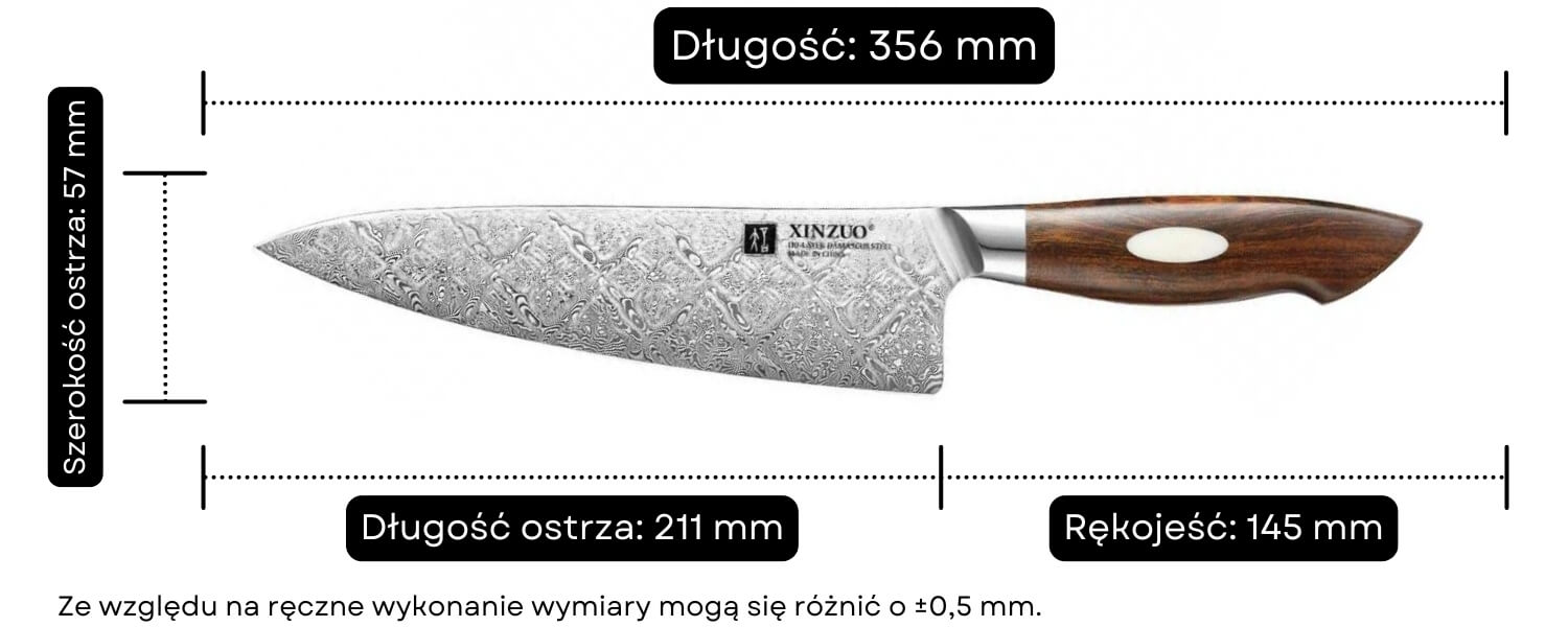 Nóż szefa kuchni XinZuo Jiang B46D wymiary