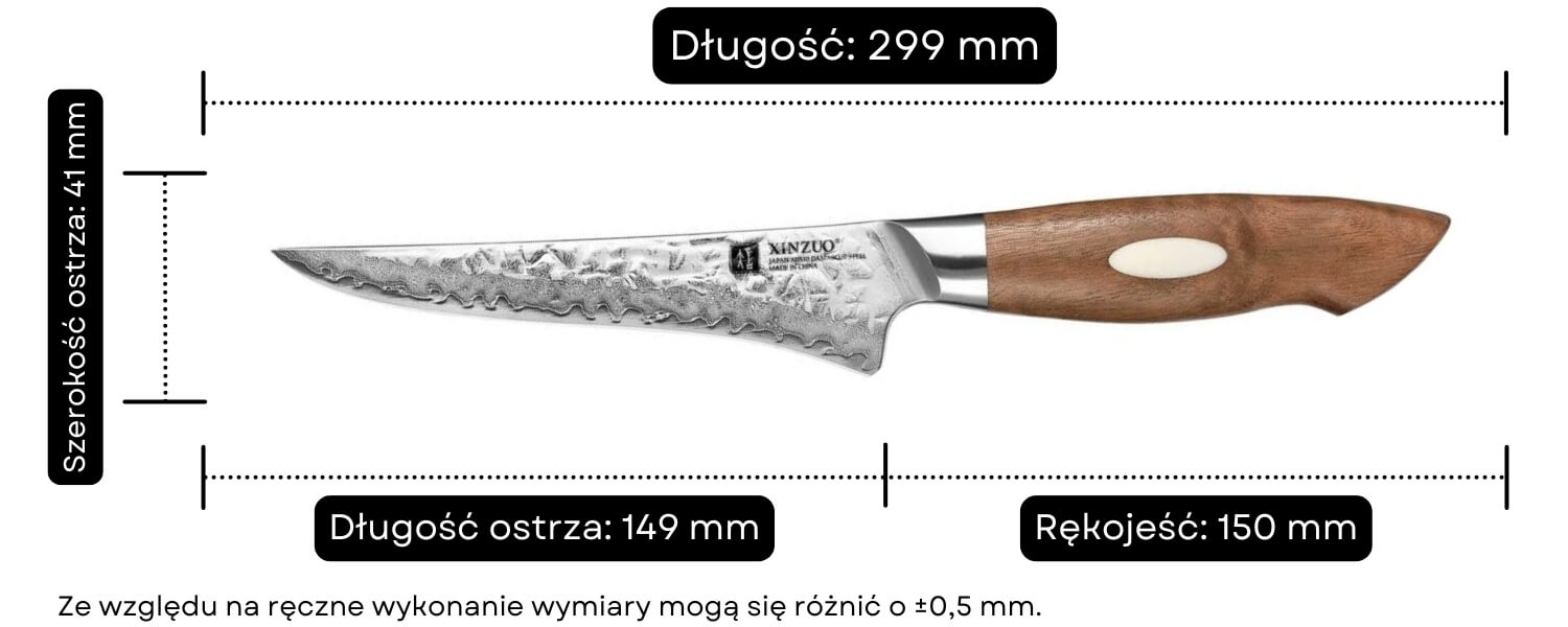 Nóż do trybowania XinZuo Jiang B46W wymiary
