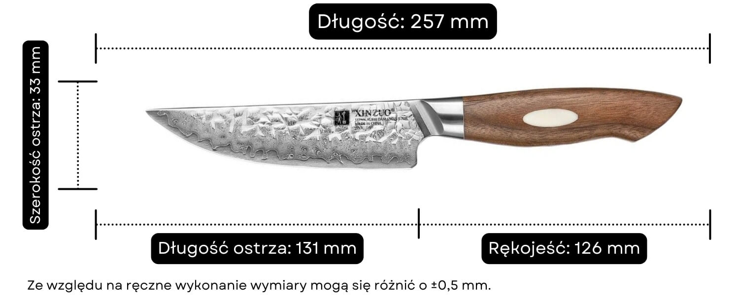 Nóż do steków XinZuo Jiang B46W wymiary