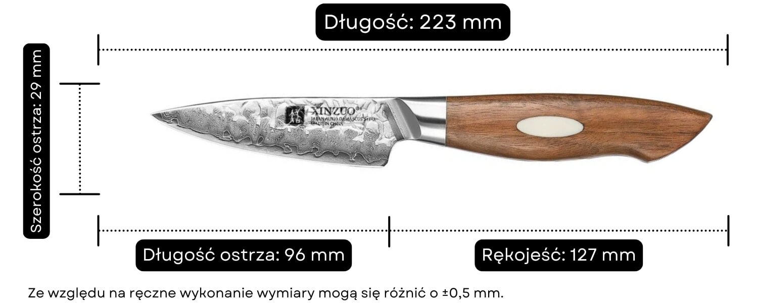 Nóż do obierania XinZuo Jiang B46W wymiary