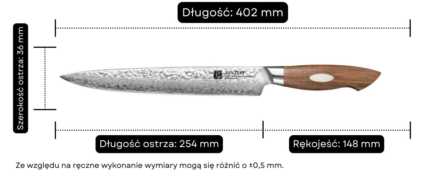 Nóż do mięsa XinZuo Jiang B46W wymiary